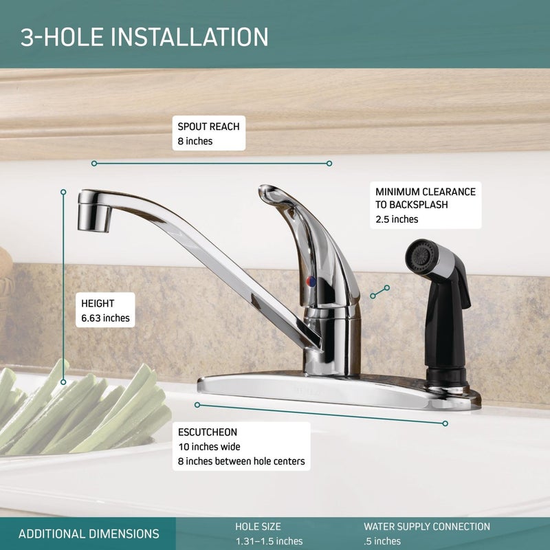 Peerless Single-Handle Kitchen Sink Faucet with Integrated Side Sprayer, Chrome P114LF - Image 3
